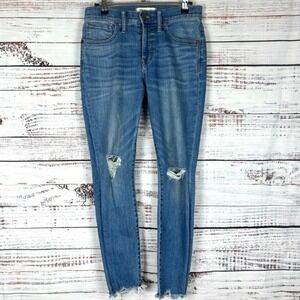 Madewell 9" High-Rise Skinny Jeans Distressed Raw Hem Denim Blue Womens Size 27P